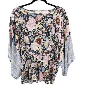 Umgee Top Womens L Navy Cottagecore Grannycore Boho Peasant Bloomcore Romantic